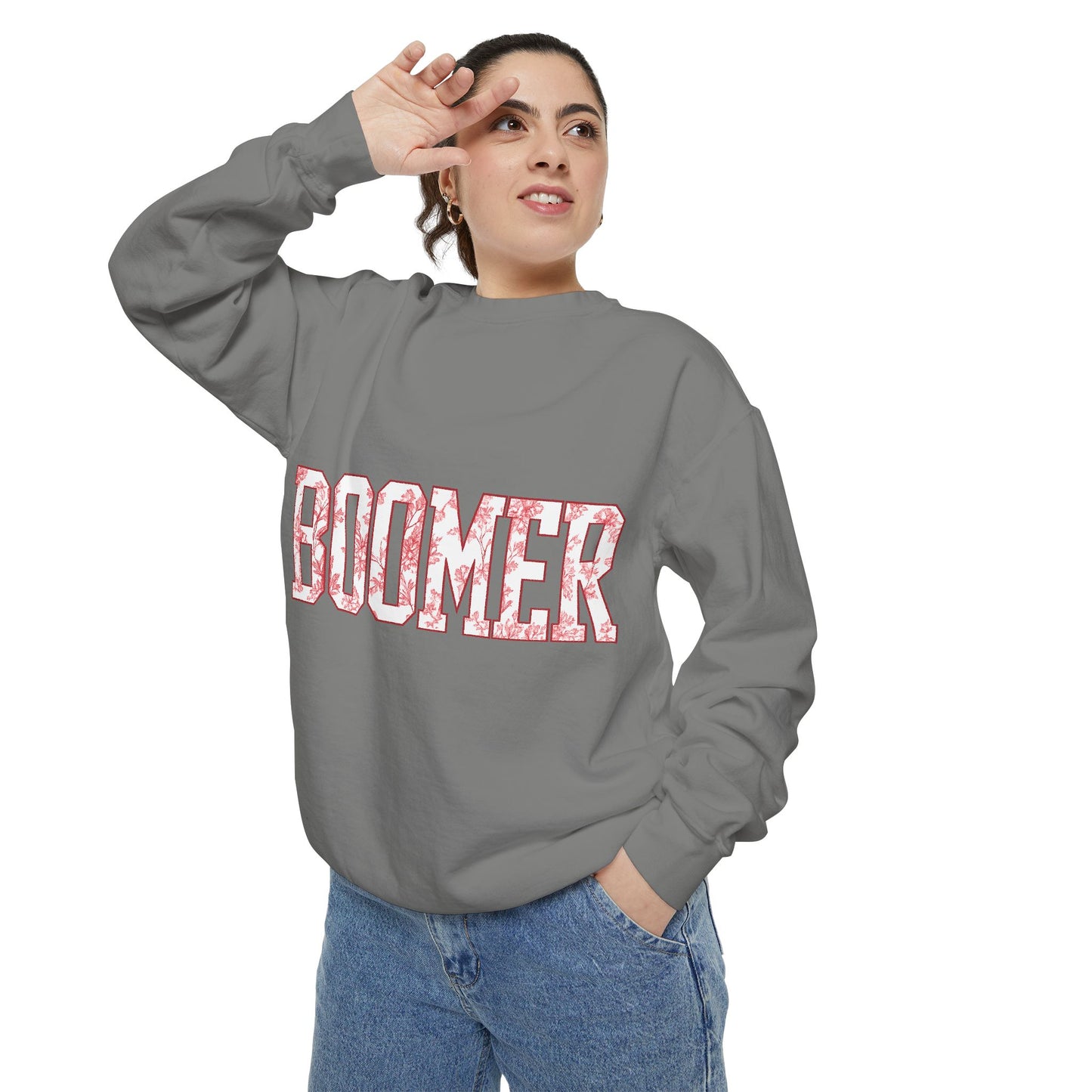 Boomer Toile Sweatshirt | Oklahoma Football Inspired Pullover | Red & Cream Toile Print Crewneck | Retro Game Day Oklahoma Sweater