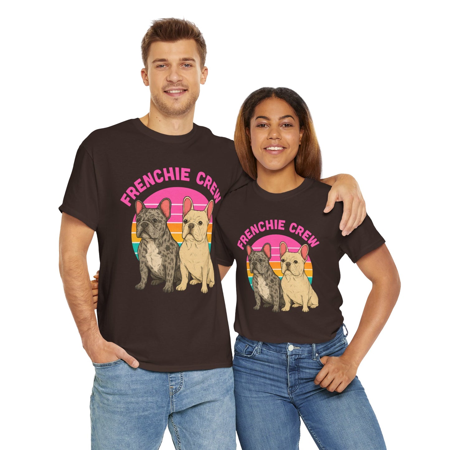Frenchie Crew T-Shirt | Retro French Bulldog Tee | Merle & Cream Frenchie Dog Lover Shirt | Cute Gift for Frenchie Moms & Dads