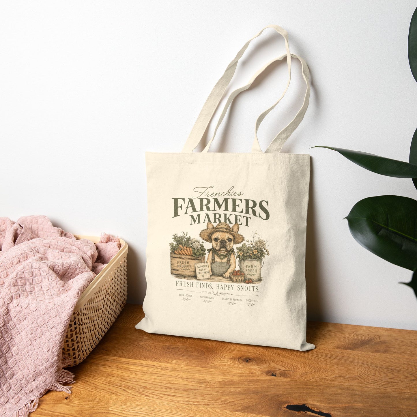 French Bulldog Farmers Market Tote Bag, Frenchie Canvas Tote, Reusable Grocery Bag, Dog Lover Gift, Farmers Market Bag, Eco Friendly Tote, Frenchie Mom Gift