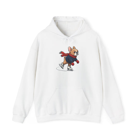 Ice Skating Frenchie Hoodie – Cute Winter French Bulldog Sweatshirt, Holiday Dog Lover Gift, Cozy Skating Pup Hoodie, Frenchie Christmas Hoodie