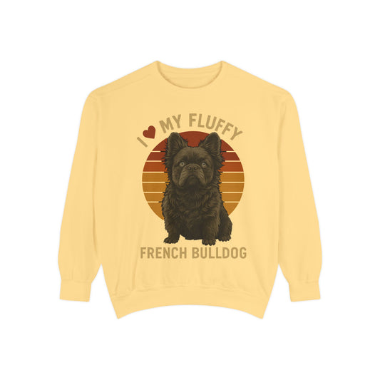 Fluffy French Bulldog Sweatshirt – I Love My Fluffy Frenchie Pullover, Retro Dog Lover Sweater, Cute Fluffy Frenchie Gift for Women & Men