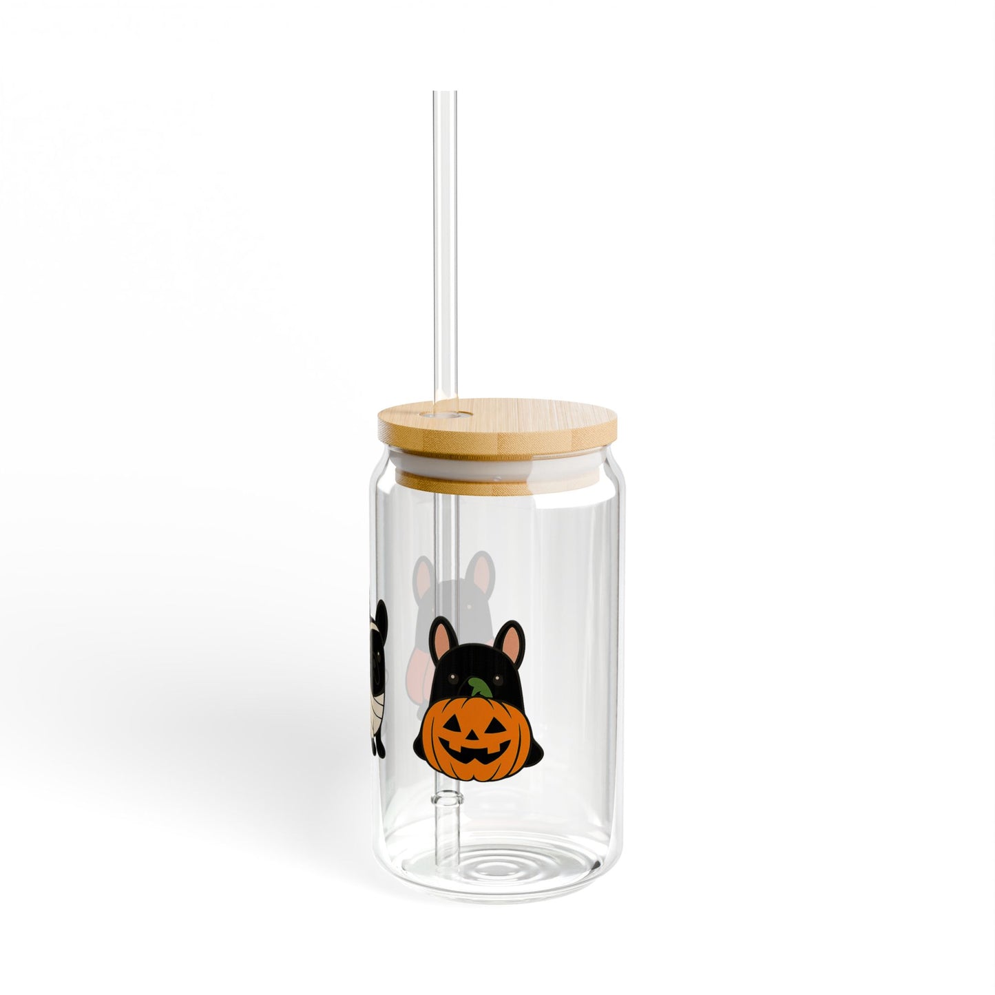 Sipper Glass - Frenchie Halloween Pumpkins Design, 16oz