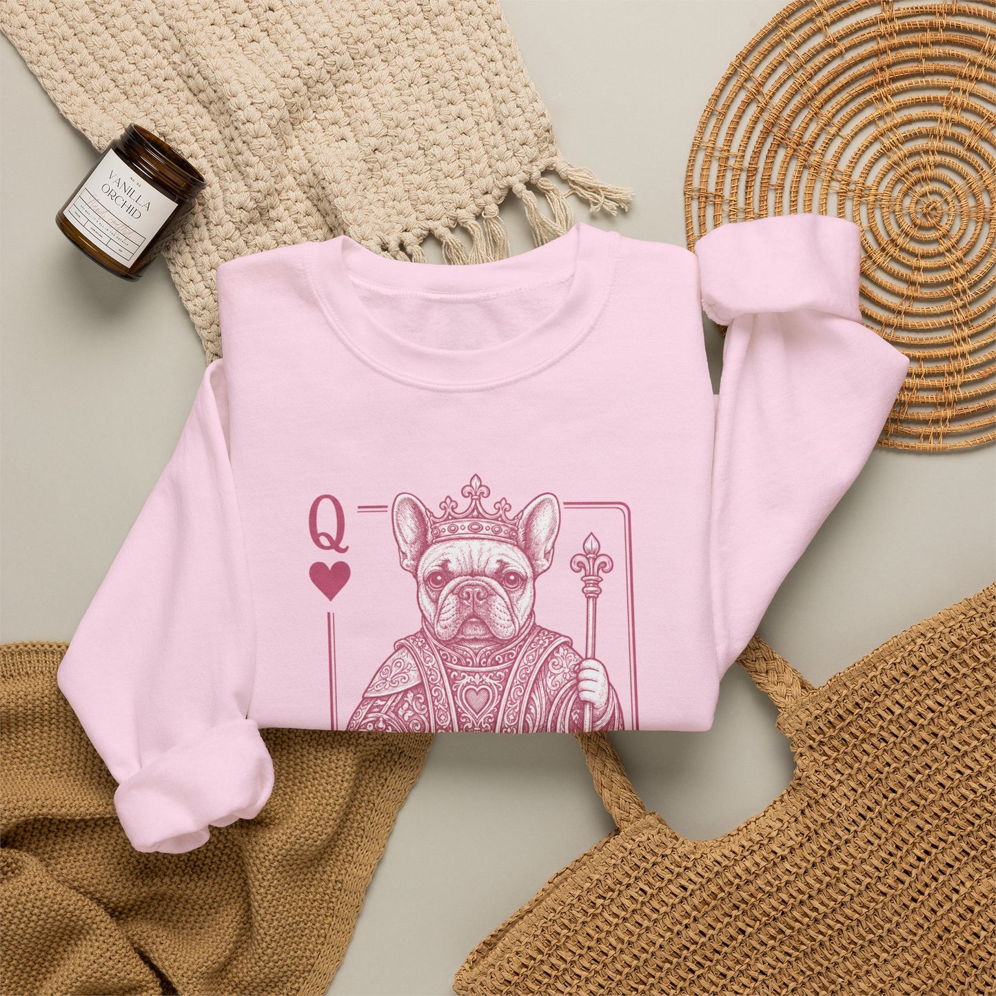Queen of Hearts French Bulldog Sweatshirt, Frenchie Queen Playing Card Sweatshirt, Dog Mom Crewneck, Royal French Bulldog Gift, Cute Frenchie Sweatshirt