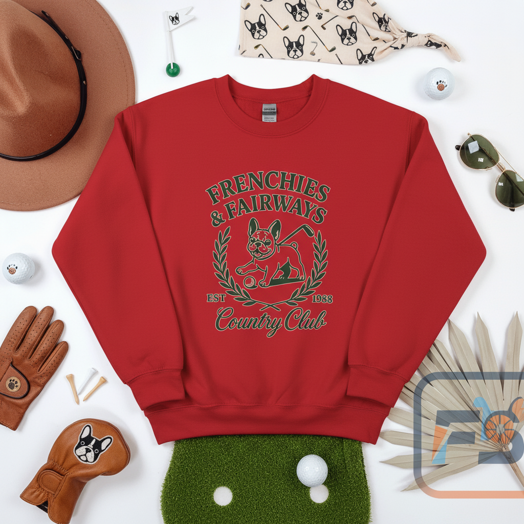 Frenchies & Fairways Sweatshirt | Golf Inspired French Bulldog Pullover | Country Club Retro Crewneck | Dog Lover Golf Gift Sweater