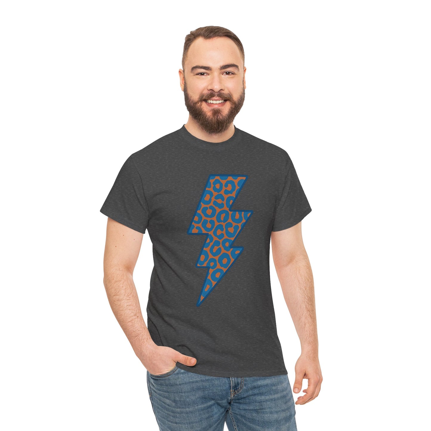 Blue Leopard Lightning Bolt T-Shirt | OKC Thunder Inspired Shirt | Orange & Blue Game Day Tee | Retro Lightning Graphic