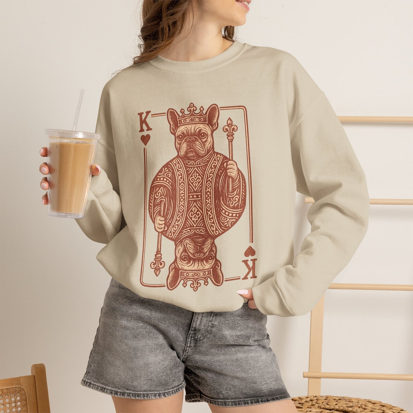 King French Bulldog Sweatshirt, Frenchie Playing Card Crewneck, Royal French Bulldog Pullover, King of Hearts Frenchie Sweatshirt, Vintage Dog Lover Gift