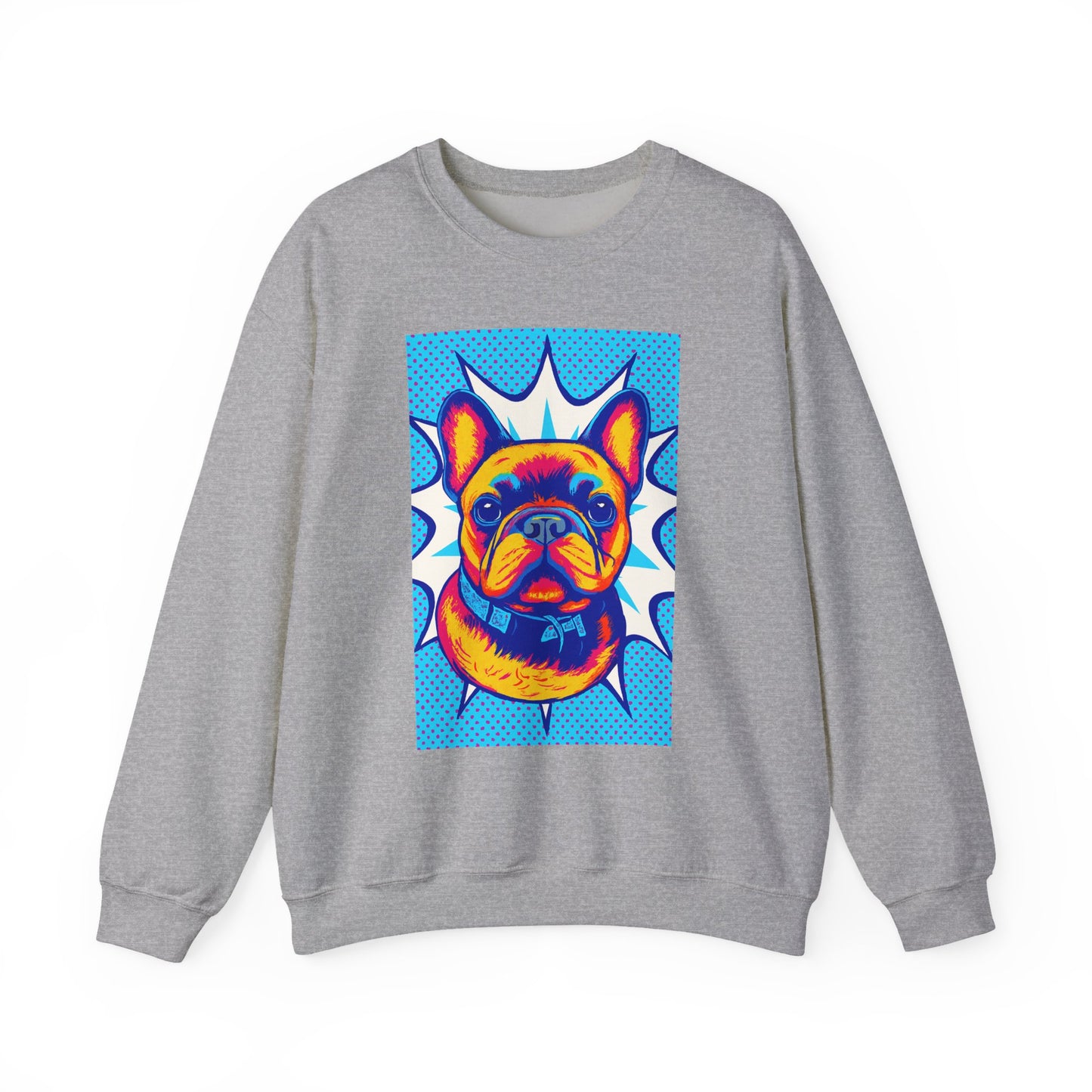 Pop Art French Bulldog Pullover | Colorful Retro Frenchie Sweatshirt | Funky Dog Lover Gift | Unisex Bold Frenchie Graphic Sweater