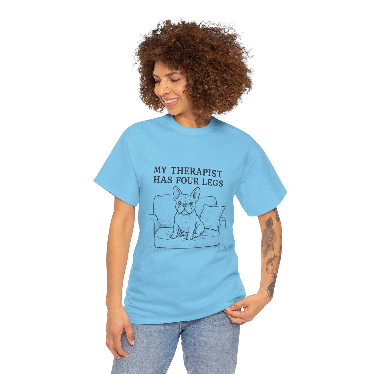My Therapist Has Four Legs French Bulldog Shirt – Funny Dog Lover Tee, Frenchie Owner Gift, Mental Health Humor Shirt, Cute Pet Apparel