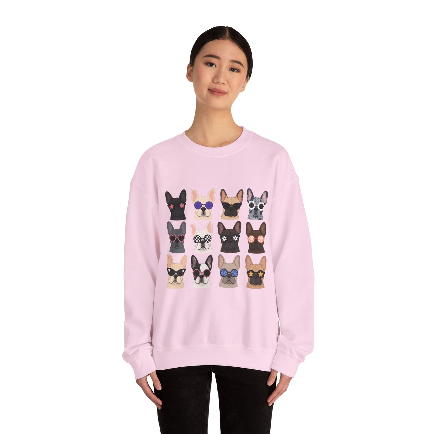 French Bulldog Faces Crewneck Sweatshirt – Cute Sunglasses Dogs Graphic