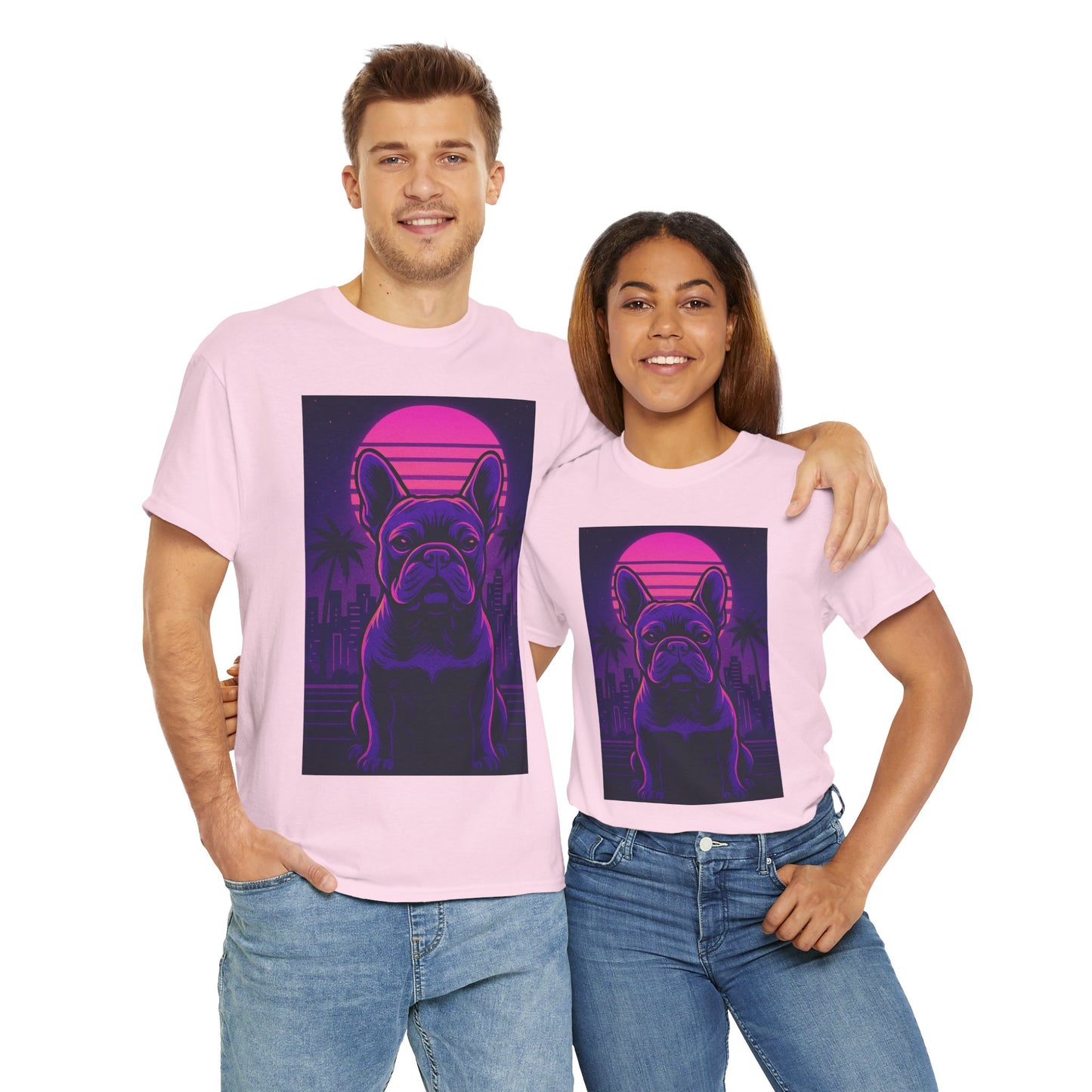 Vaporwave French Bulldog T-Shirt | Retro Neon Dog Tee | 80s Aesthetic Frenchie Shirt | Synthwave Graphic Tee | Cool Gift for Pet Lovers