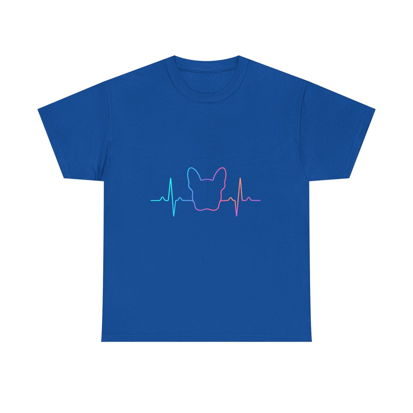 Rainbow Frenchie Heartbeat T-Shirt – Minimalist French Bulldog Line Art Tee, Neon Dog Lover Gift, Pet Mom or Dad Shirt