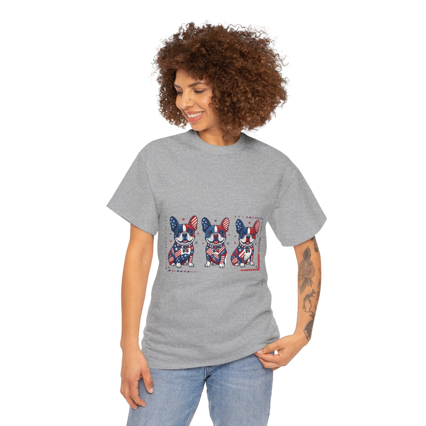 Patriotic French Bulldog Shirt, American Flag Frenchie Trio Tee, Fourth of July Dog Lover Shirt, USA French Bulldog Gift, Frenchie Mom Shirt