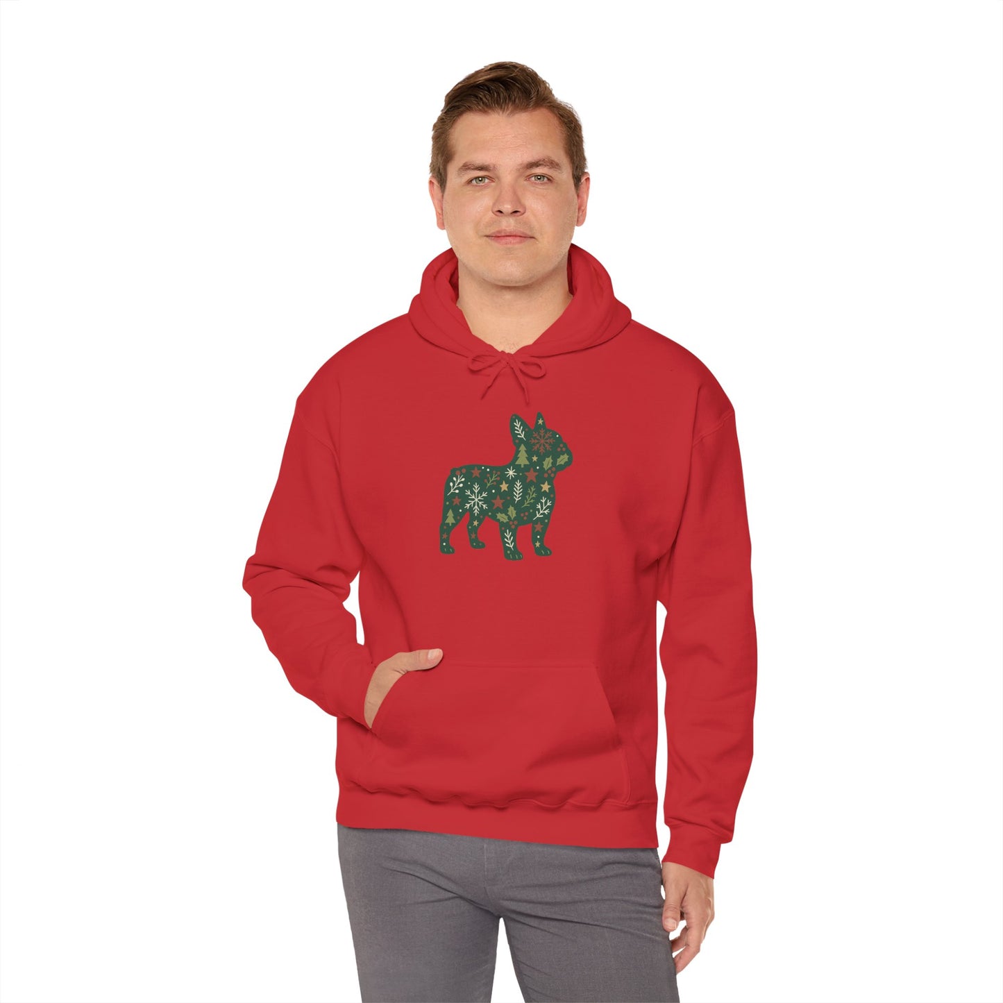 Christmas Frenchie Hoodie | Holiday French Bulldog Sweatshirt | Cute Dog Mom Gift | Frenchie Lover Xmas Hoodie | Winter Dog Silhouette Pullover