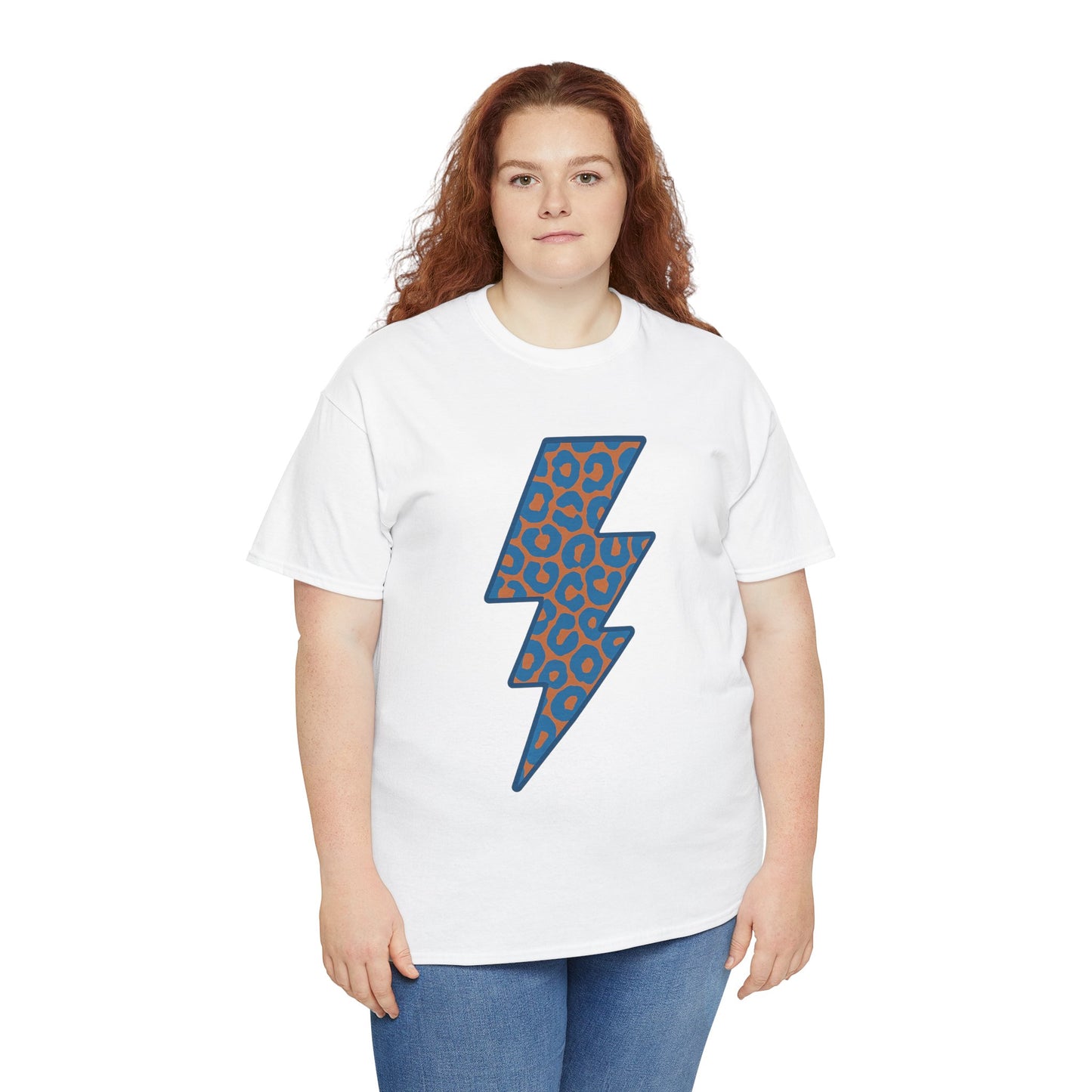 Blue Leopard Lightning Bolt T-Shirt | OKC Thunder Inspired Shirt | Orange & Blue Game Day Tee | Retro Lightning Graphic