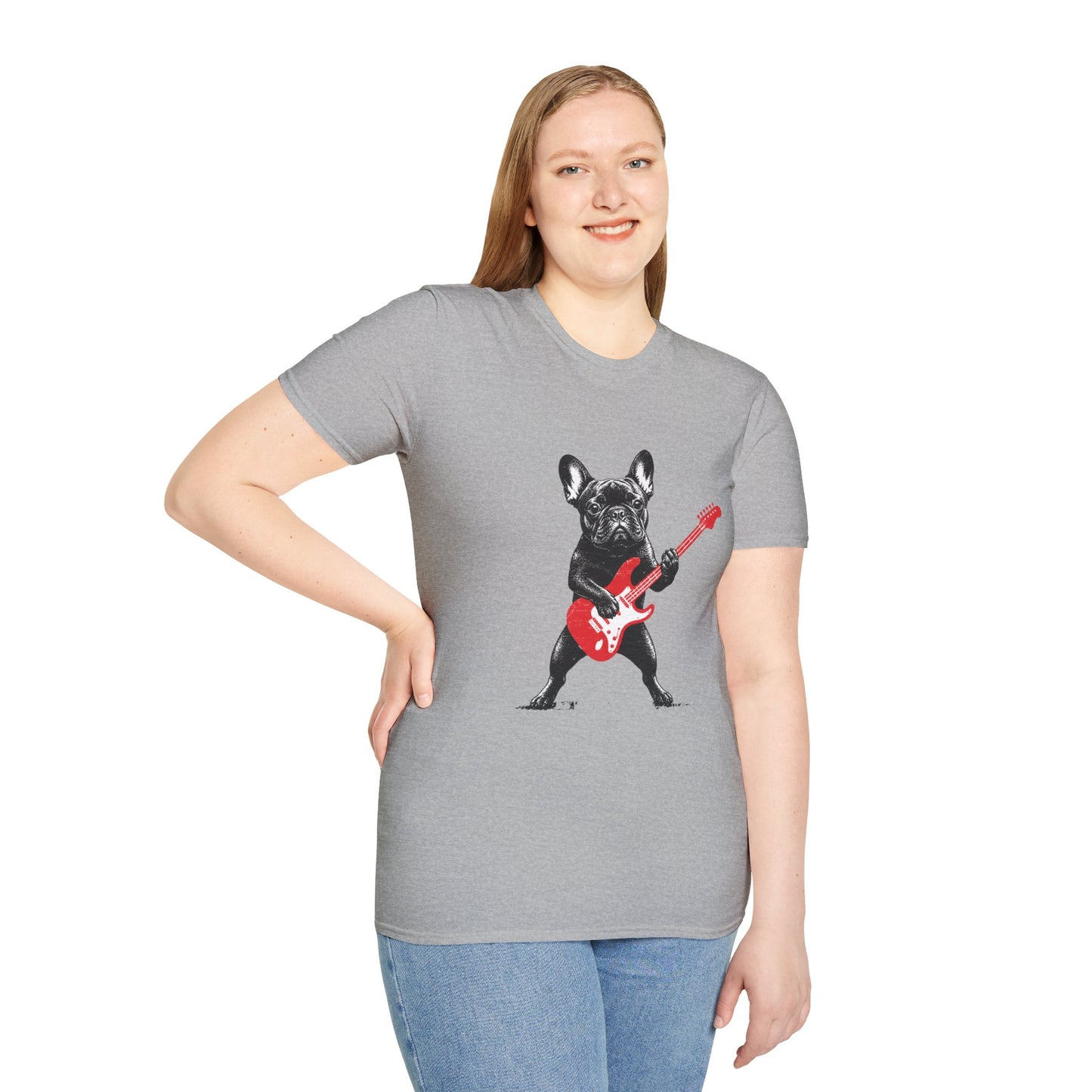 French Bulldog Guitar Shirt, Rocker Frenchie Tee, Frenchie Guitar T-Shirt, Music Lover Dog Shirt, Rock and Roll French Bulldog Gift, Guitar Player Frenchie Tee