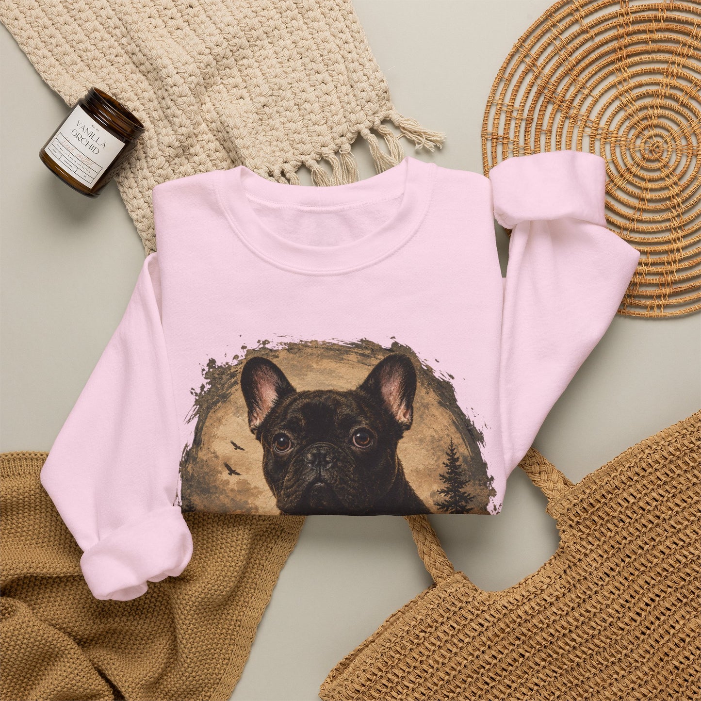 Black French Bulldog Sweatshirt, Rustic Frenchie Crewneck, Vintage Nature French Bulldog Sweatshirt, Dog Lover Gift, Black Frenchie Pullover, Camping Sweatshirt, Cozy Dog Apparel