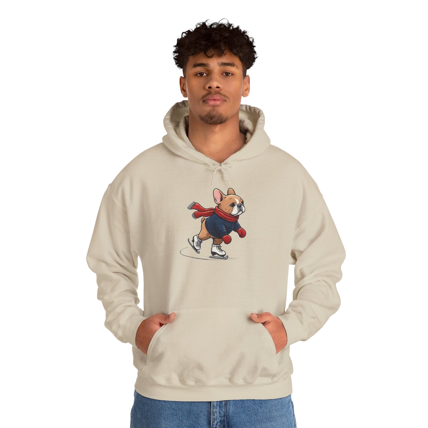 Ice Skating Frenchie Hoodie – Cute Winter French Bulldog Sweatshirt, Holiday Dog Lover Gift, Cozy Skating Pup Hoodie, Frenchie Christmas Hoodie