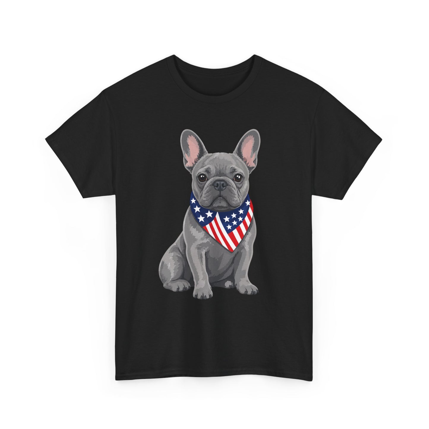 Patriotic French Bulldog Shirt, Blue Frenchie American Flag Bandana Tee, Fourth of July Dog Lover Shirt, USA French Bulldog Gift