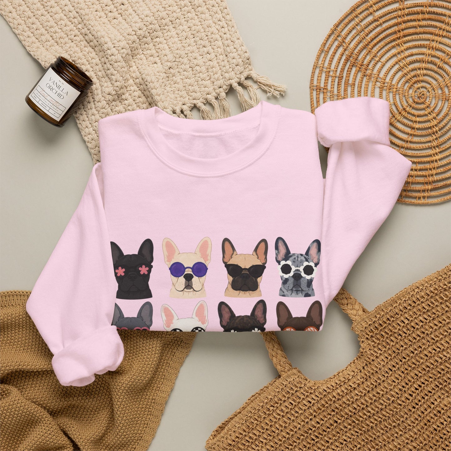 French Bulldog Faces Crewneck Sweatshirt – Cute Sunglasses Dogs Graphic