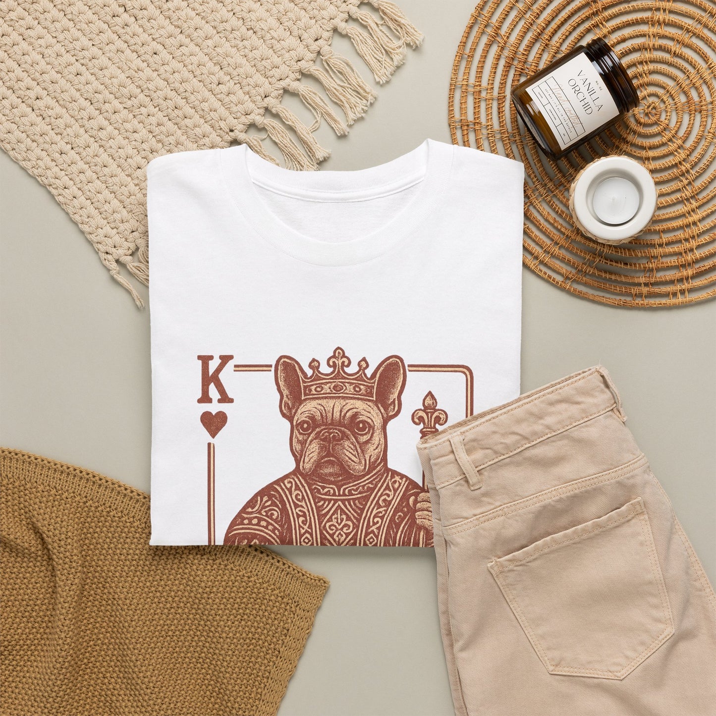 King French Bulldog Shirt, Frenchie Playing Card Tee, Royal Frenchie T-Shirt, Vintage French Bulldog Graphic Shirt, Dog Lover Gift, King of Hearts Frenchie Tee