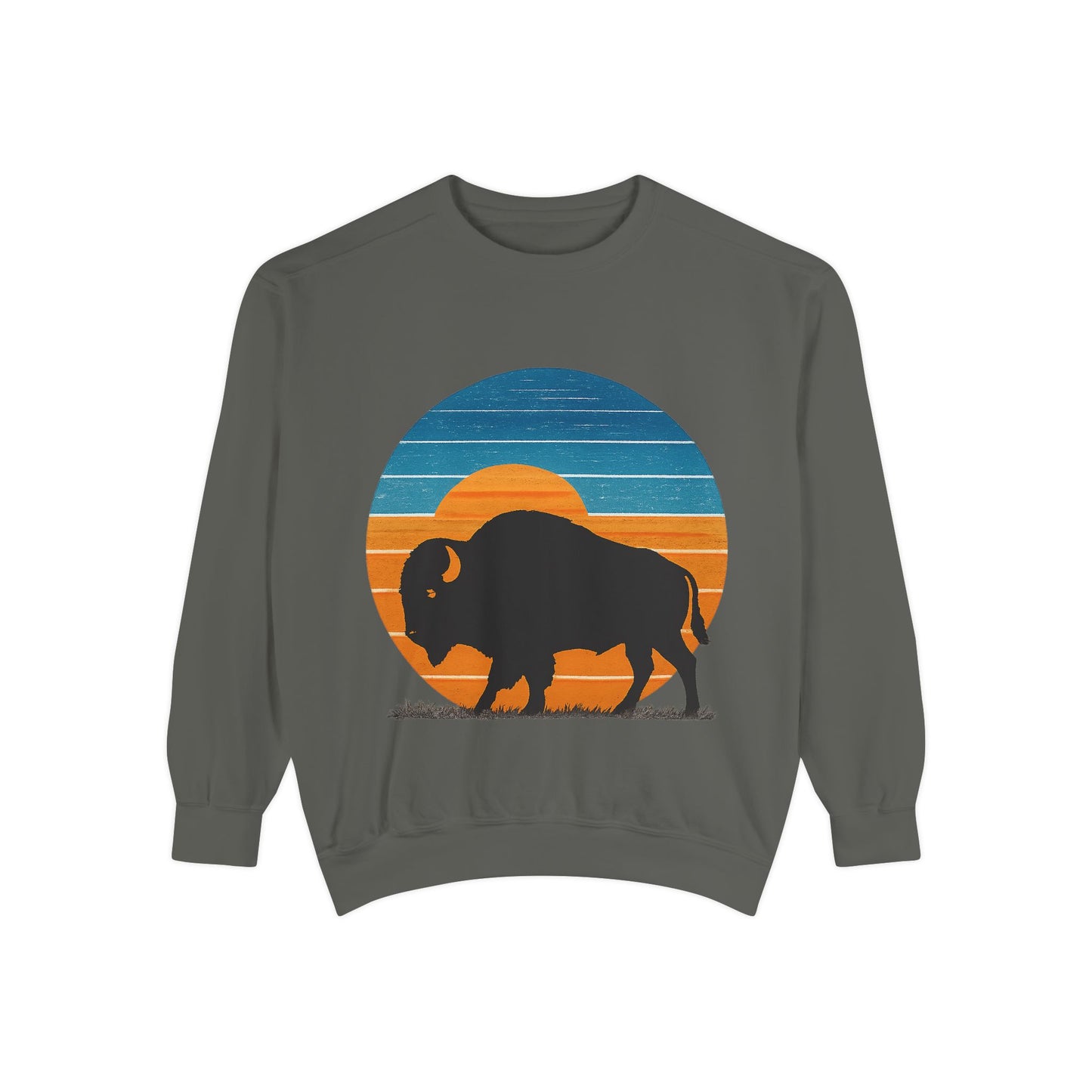 Oklahoma City Basketball Sweatshirt | Sunset Bison Pullover | Retro OKC Game Day Crewneck | Blue & Orange Thunder Inspired Sweater