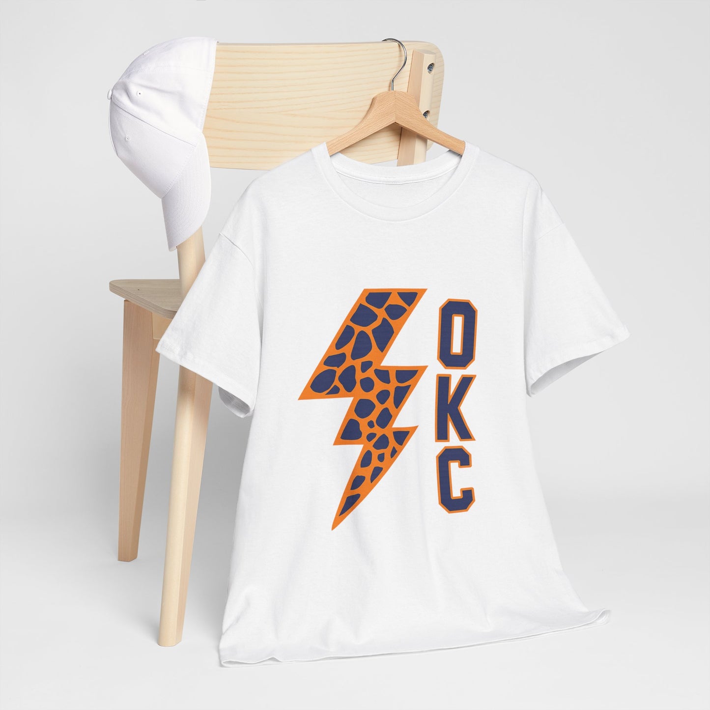 OKC Leopard Lightning Bolt T-Shirt | Oklahoma City Basketball | Blue & Orange Game Day Tee