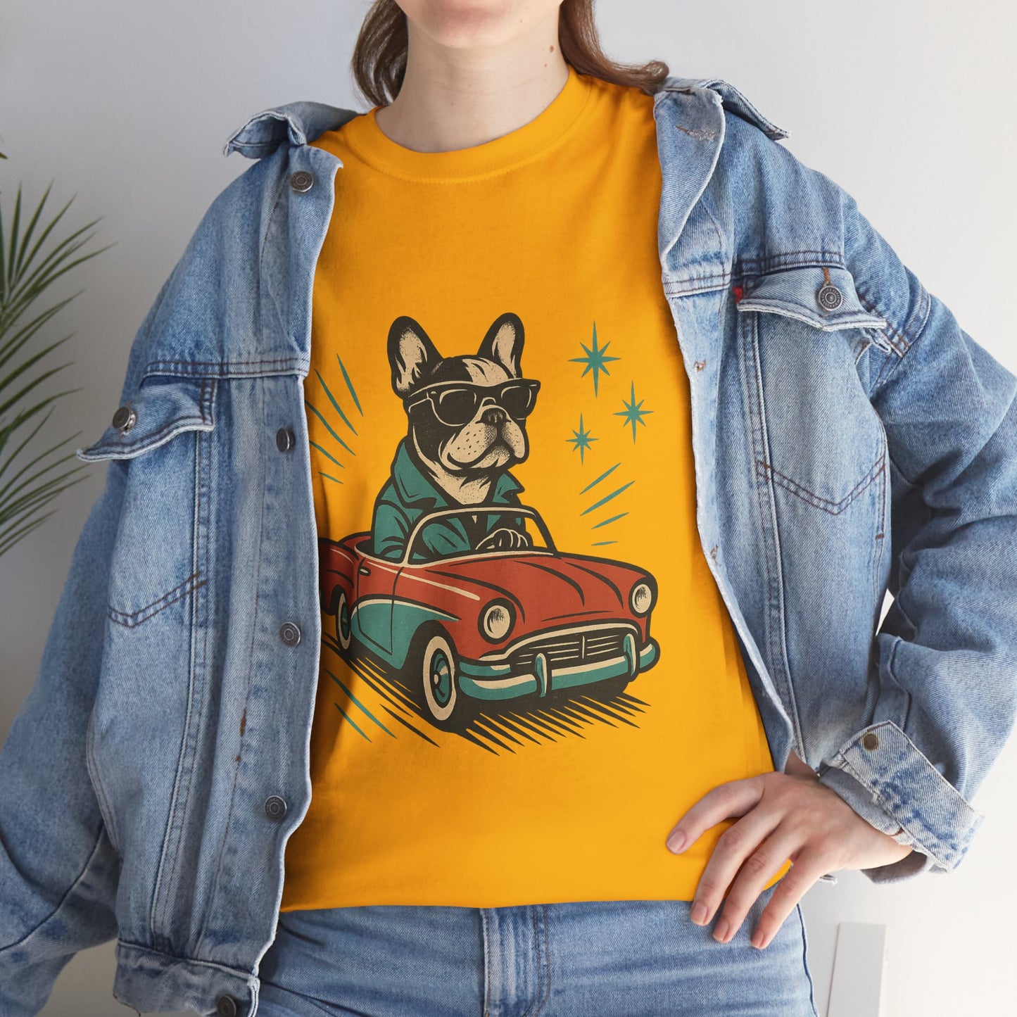 Rockabilly Frenchie T-Shirt | Retro French Bulldog Driving Tee | Vintage Car Dog Lover Shirt | Cool 50s Style Frenchie Graphic Tee
