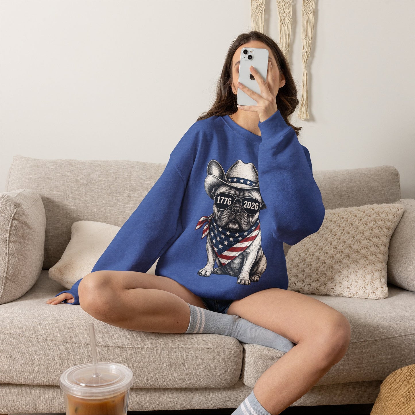 America 250 French Bulldog Sweatshirt, Patriotic Frenchie Crewneck, 1776 2026 USA Anniversary Sweatshirt, Fourth of July Dog Lover Gift