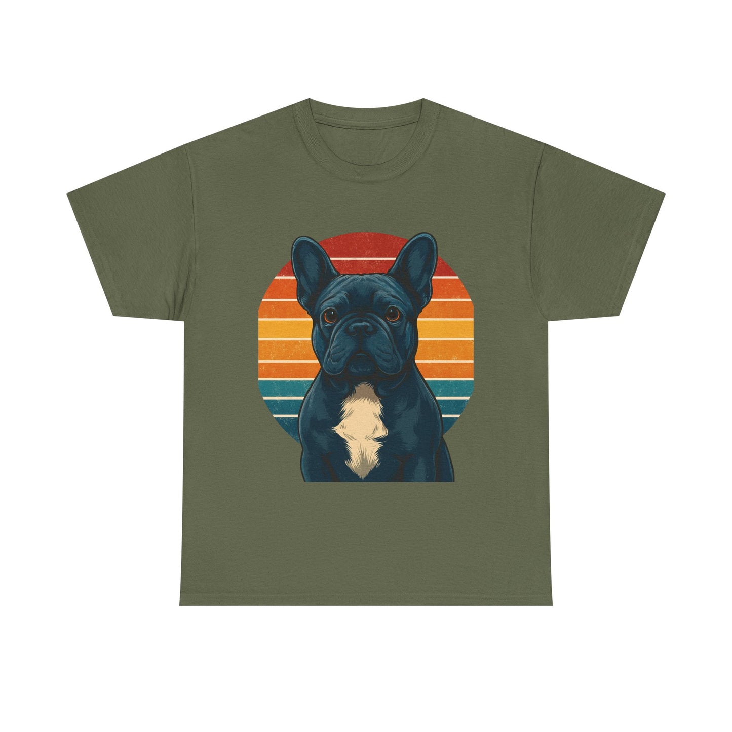 Retro Blue French Bulldog T-Shirt | Vintage Frenchie Dog Tee | 70s Sunset Graphic Shirt | Frenchie Lover Gift | Cute Pet Owner Apparel