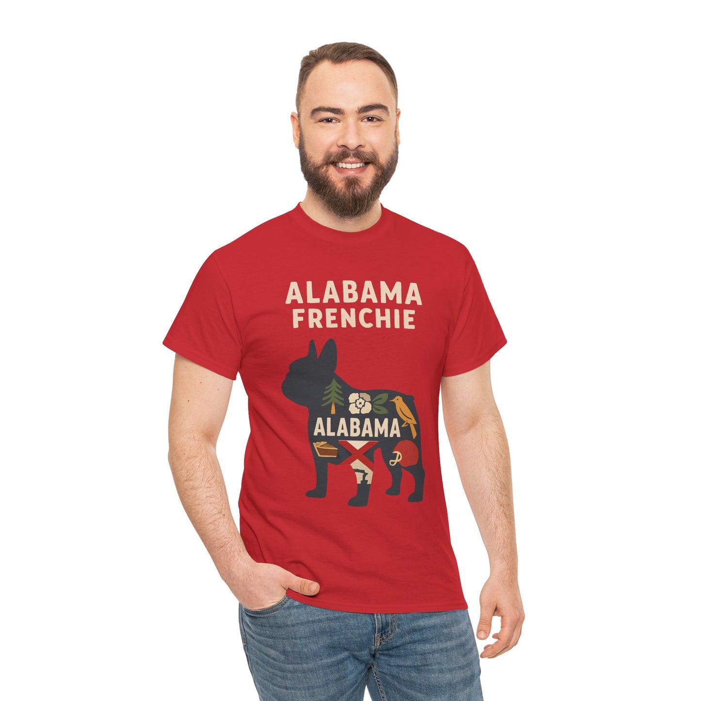 Alabama Frenchie T-Shirt – French Bulldog State Pride Tee, Retro Alabama Dog Lover Shirt, Southern Frenchie Gift for Pet Lovers