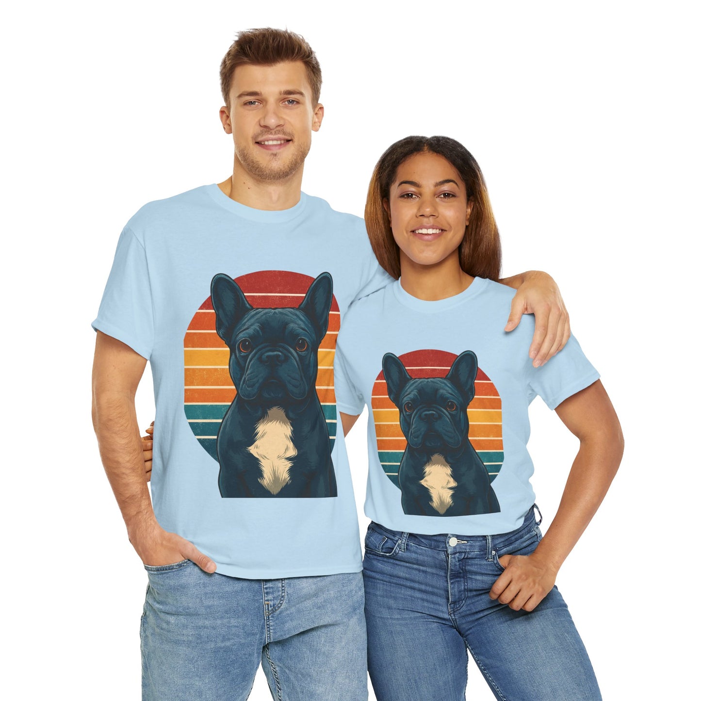 Retro Blue French Bulldog T-Shirt | Vintage Frenchie Dog Tee | 70s Sunset Graphic Shirt | Frenchie Lover Gift | Cute Pet Owner Apparel