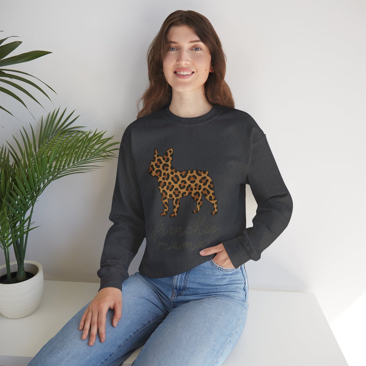 Frenchie Mama Leopard Print Sweatshirt | French Bulldog Mom Crewneck | Cheetah Print Frenchie Sweater | Dog Mom Gift | Cute Animal Print Pullover
