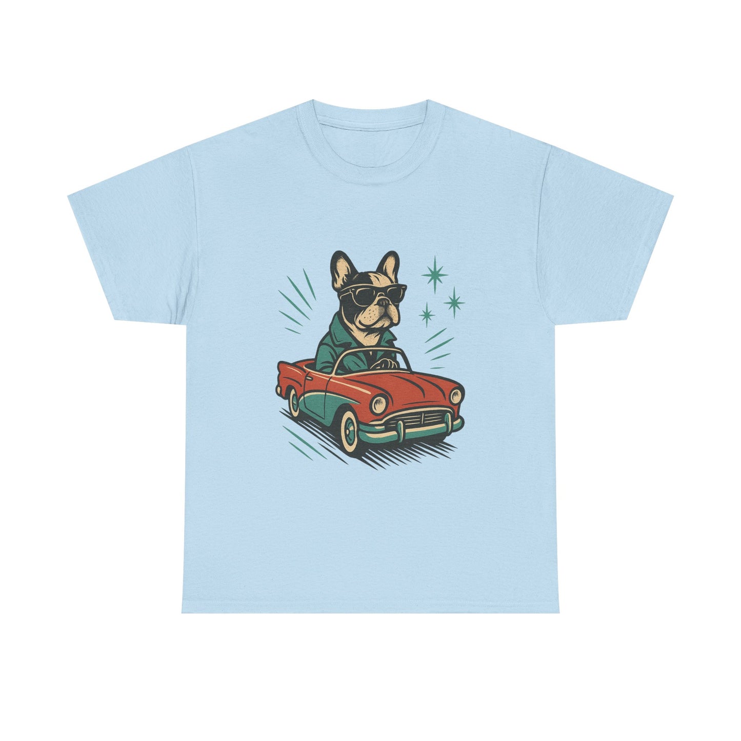 Rockabilly Frenchie T-Shirt | Retro French Bulldog Driving Tee | Vintage Car Dog Lover Shirt | Cool 50s Style Frenchie Graphic Tee