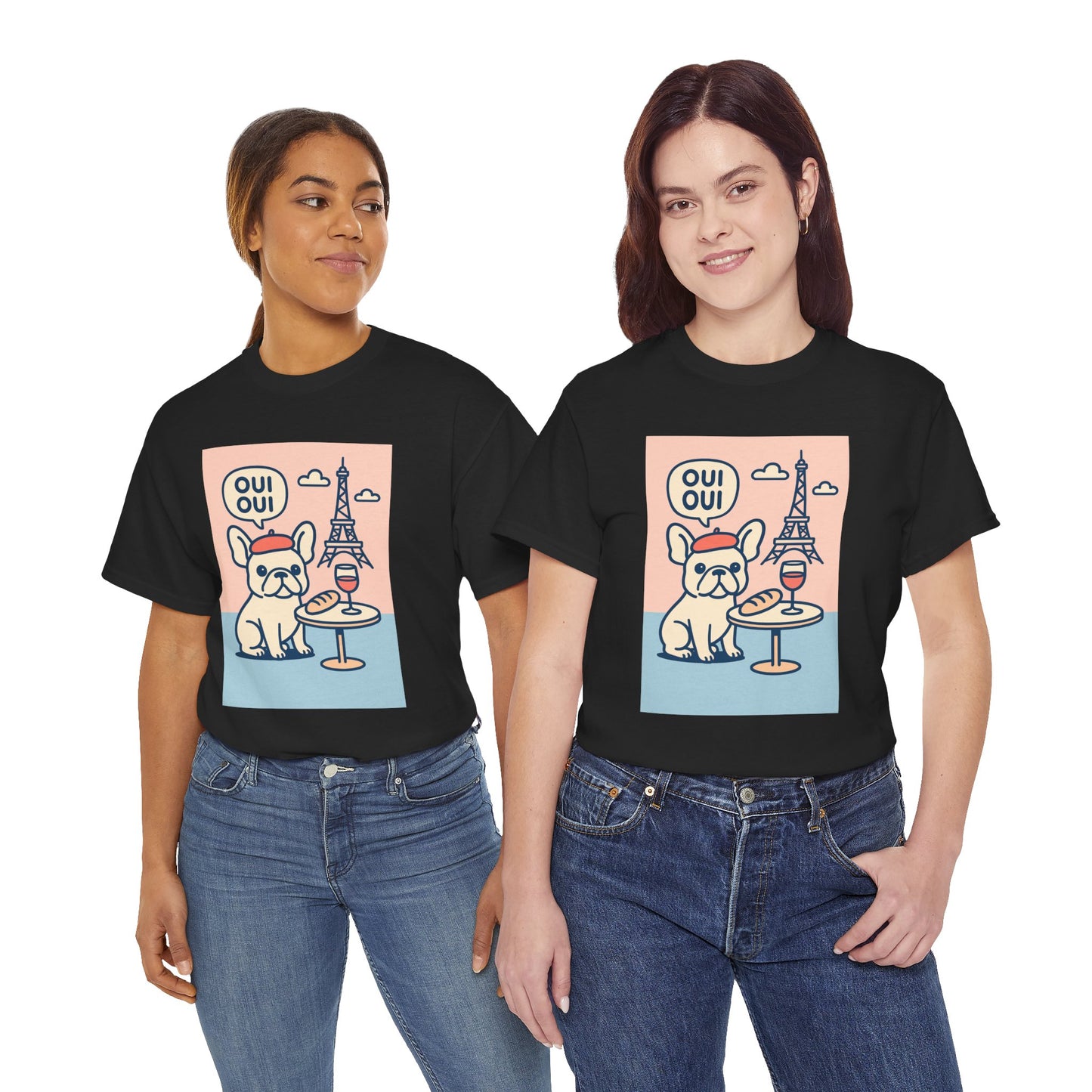 Oui Oui Frenchie Paris T-Shirt – Cute French Bulldog Café Tee, Paris Dog Lover Shirt, Beret & Baguette Graphic, French Bulldog Gift for Women & Men