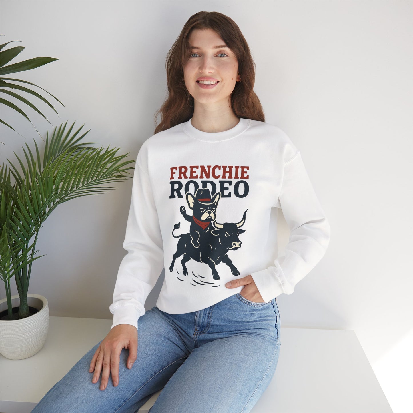 Frenchie Rodeo Sweatshirt – Cowboy French Bulldog Crewneck, Western Dog Lover Gift, Funny Rodeo Pullover for Pet Moms & Dads