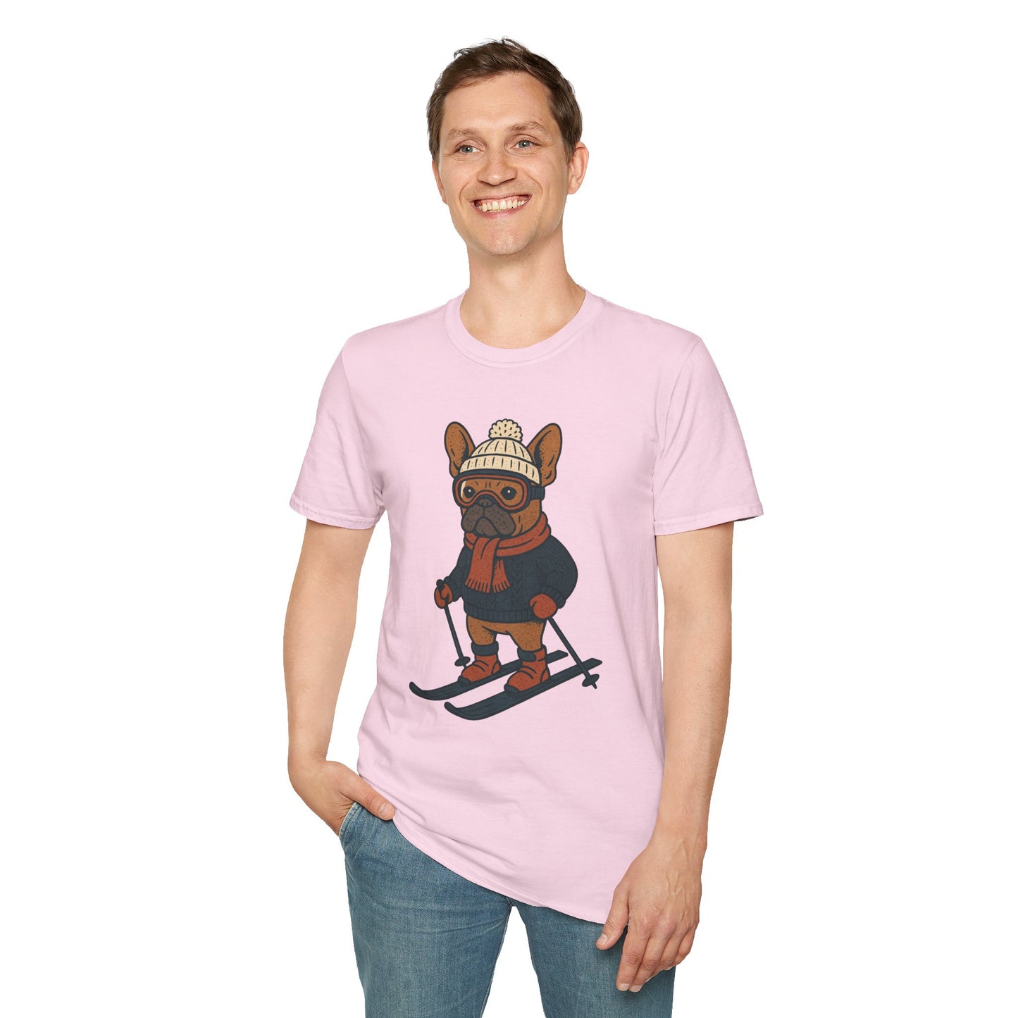 French Bulldog Skiing T-Shirt, Winter Frenchie Shirt, Ski Dog Graphic Tee, Cute Snow Dog Gift, Funny Frenchie Lover Shirt, Skiing Pup Tee