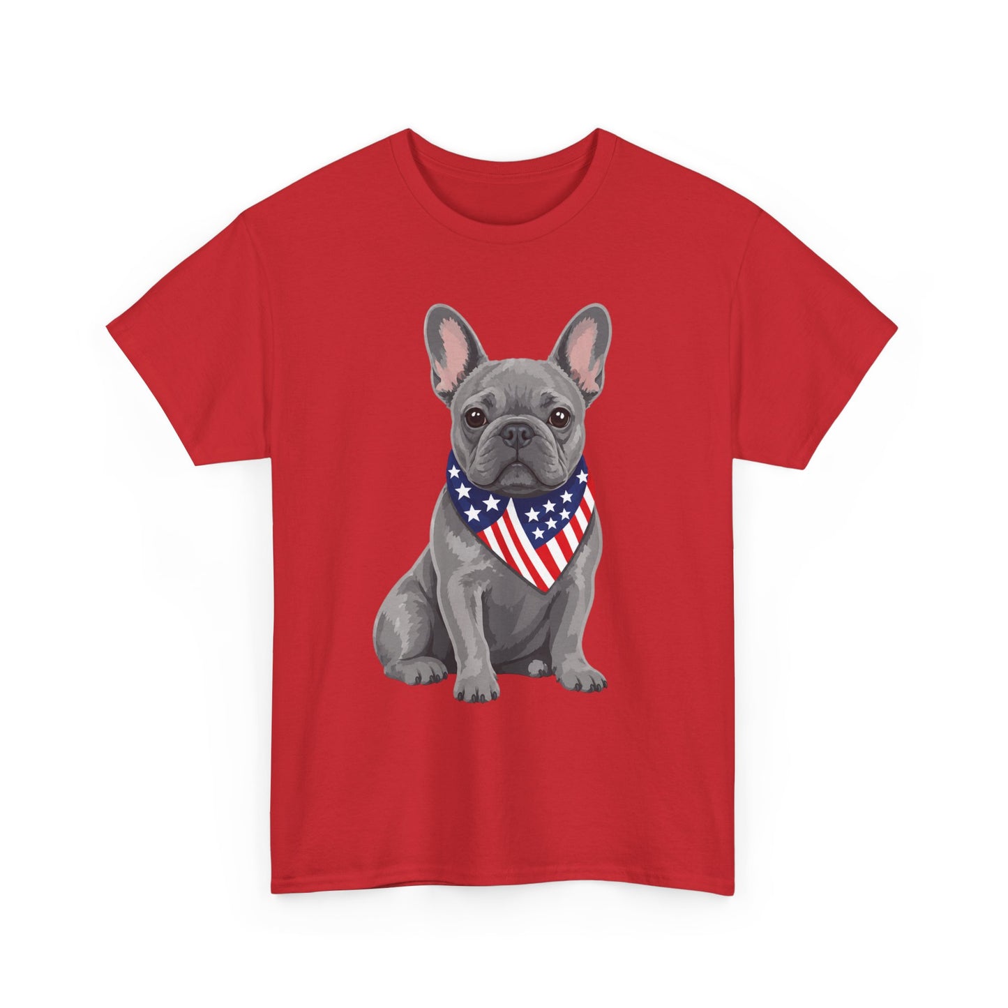 Patriotic French Bulldog Shirt, Blue Frenchie American Flag Bandana Tee, Fourth of July Dog Lover Shirt, USA French Bulldog Gift