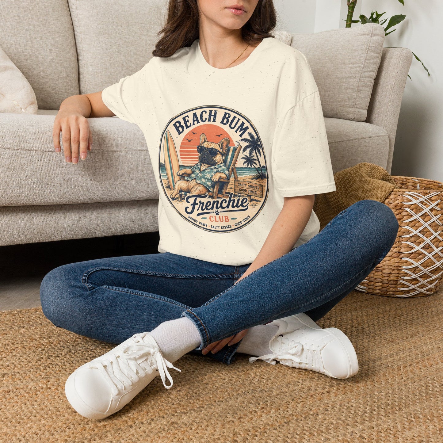 Beach Bum French Bulldog Shirt, Frenchie Beach Club Tee, Summer Frenchie Shirt, Dog Mom Beach Shirt, Coastal French Bulldog Graphic Tee