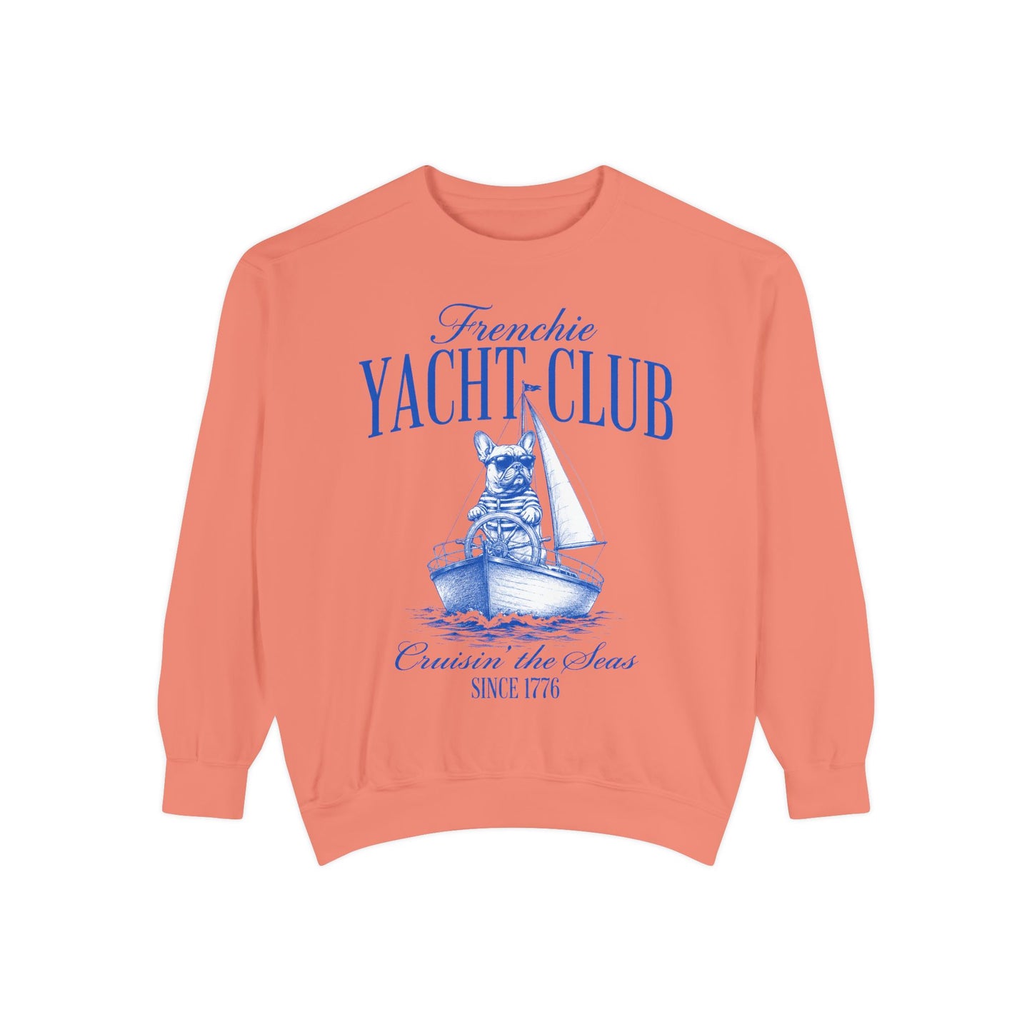 Frenchie Yacht Club Sweatshirt, French Bulldog Nautical Crewneck, Coastal Dog Lover Sweatshirt, Sailing Frenchie Pullover, Beach Club French Bulldog Gift, Preppy Yacht Club Sweatshirt