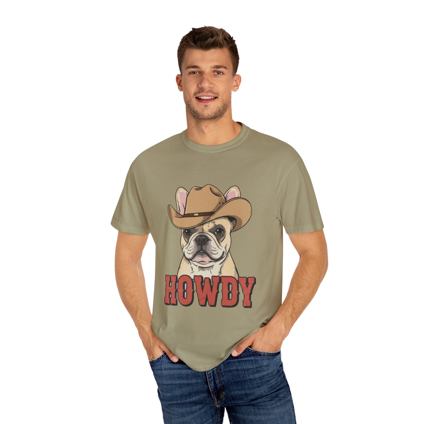 Howdy French Bulldog Cowboy T-Shirt | Western Frenchie Graphic Tee | Cute Dog Lover Country Shirt | Funny Gift for Him or Her