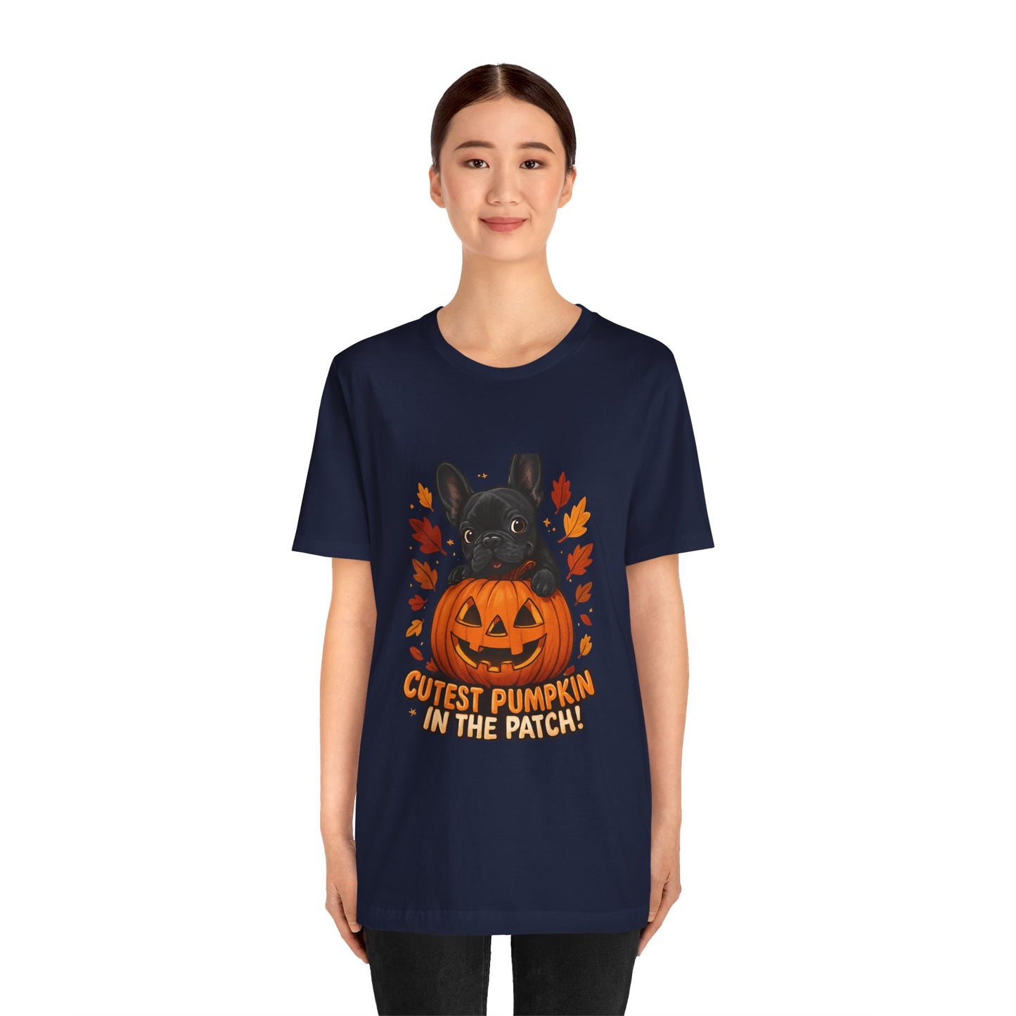 Cutest Pumpkin in the Patch Frenchie T-Shirt | Halloween Dog Lover Tee | Fall French Bulldog Shirt | Cute Pumpkin Patch Graphic Tee