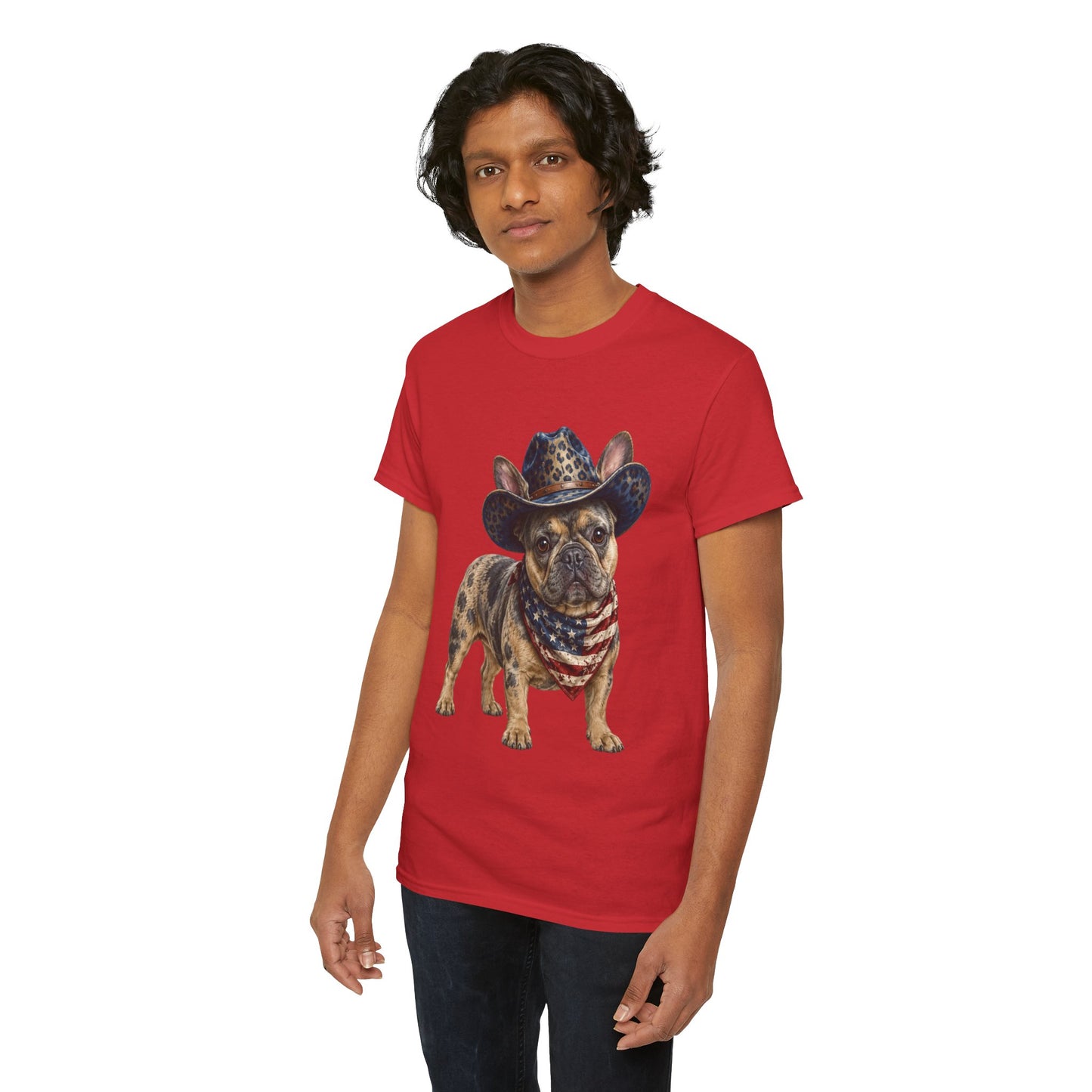 Patriotic Merle French Bulldog Shirt, Cowboy Frenchie Tee, American Flag Bandana Dog Shirt, Fourth of July French Bulldog Gift