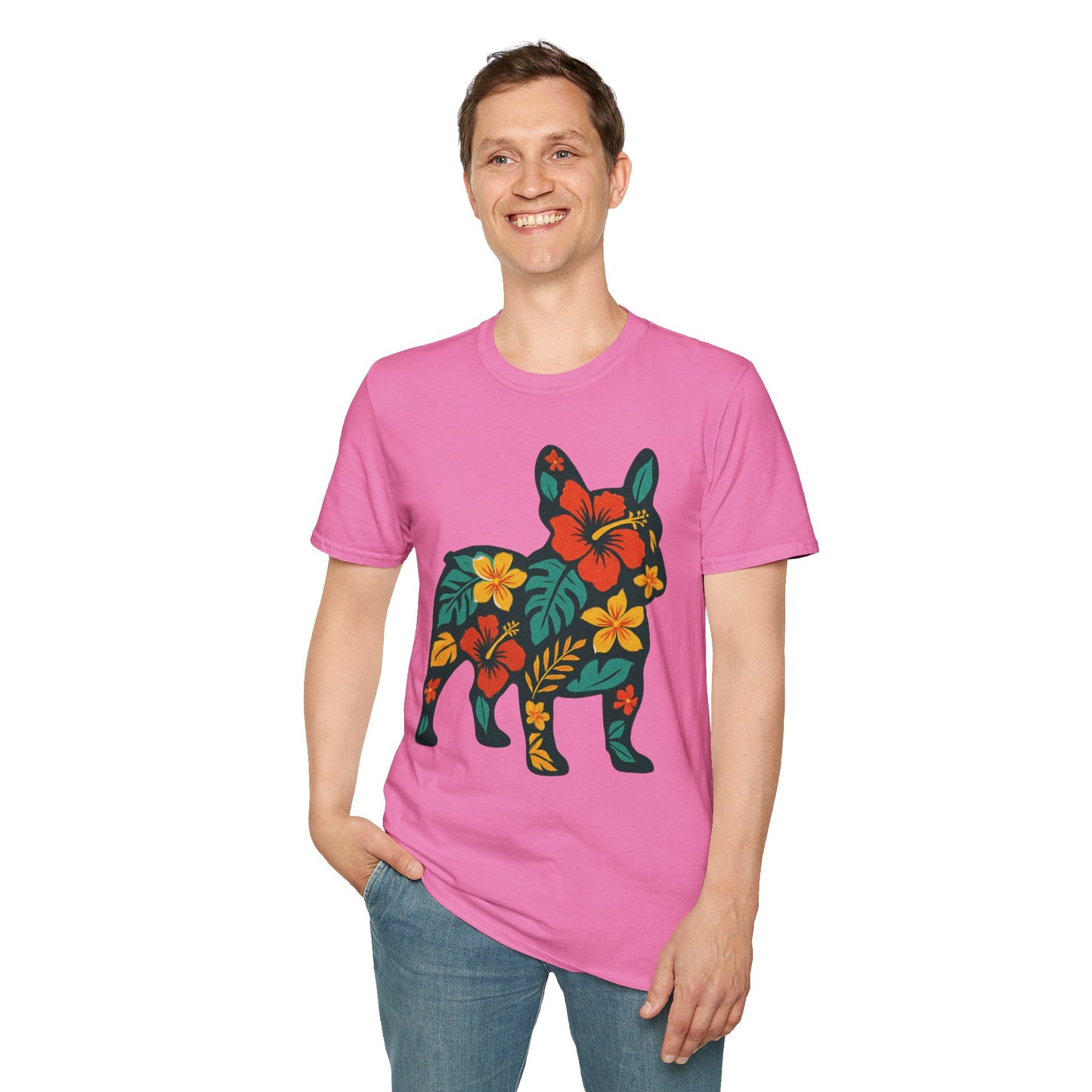 Hawaiian Frenchie Shirt | Floral French Bulldog T-Shirt | Tropical Dog Lover Tee | Cute Summer Frenchie Gift | Hibiscus Dog Silhouette