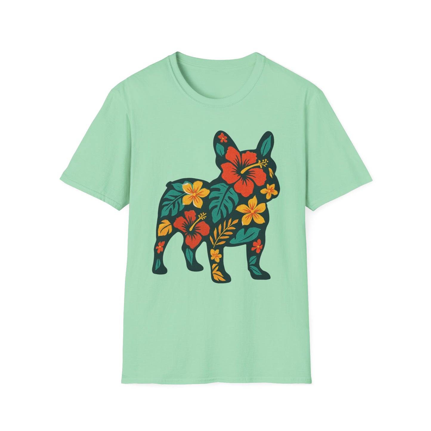 Hawaiian Frenchie Shirt | Floral French Bulldog T-Shirt | Tropical Dog Lover Tee | Cute Summer Frenchie Gift | Hibiscus Dog Silhouette