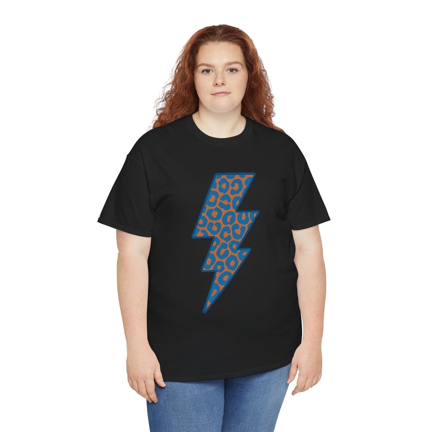 Blue Leopard Lightning Bolt T-Shirt | OKC Thunder Inspired Shirt | Orange & Blue Game Day Tee | Retro Lightning Graphic