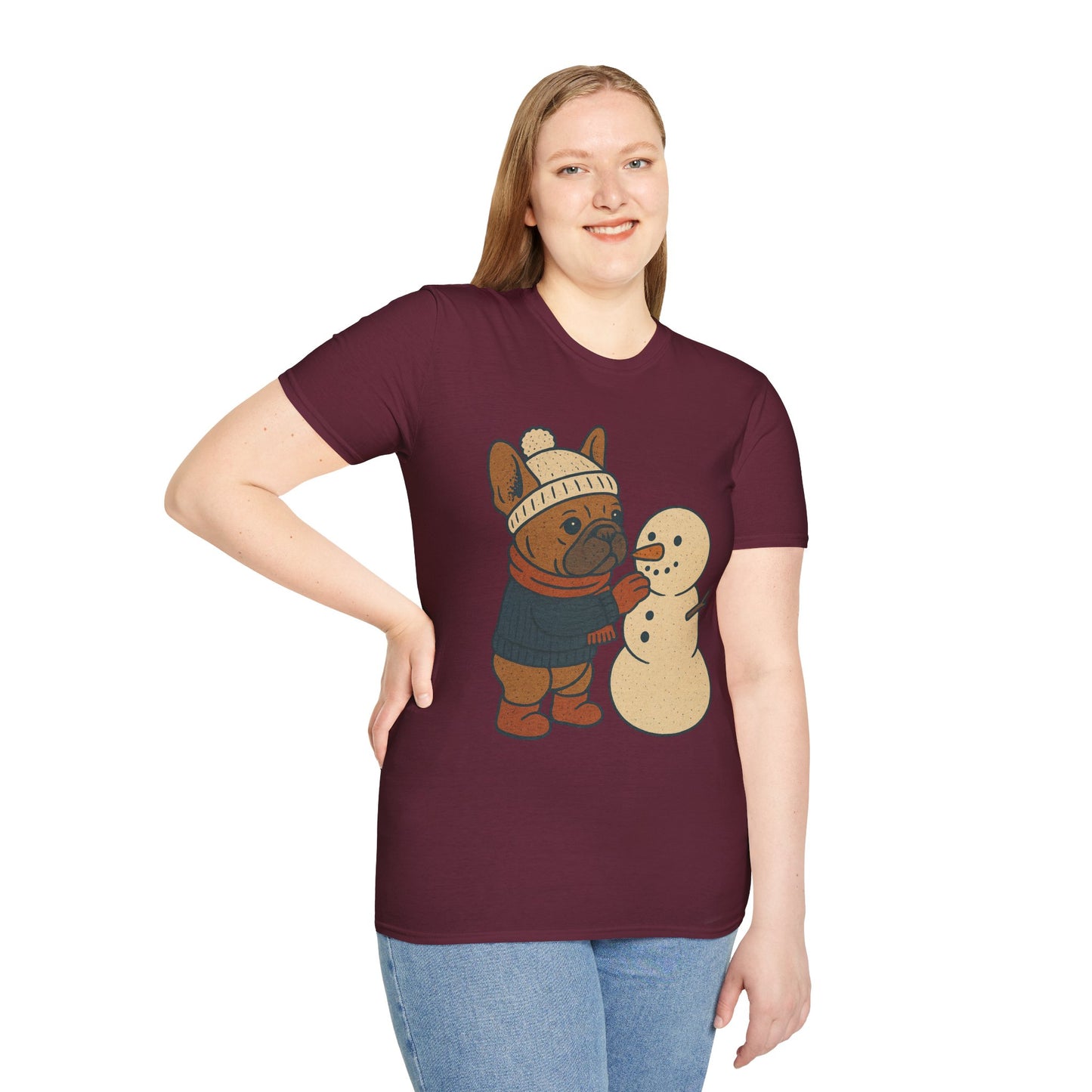 French Bulldog Snowman T-Shirt • Cute Winter Frenchie Tee • Holiday Dog Lover Shirt • Christmas Pup Graphic • Cozy Winter Pet Lover Gift
