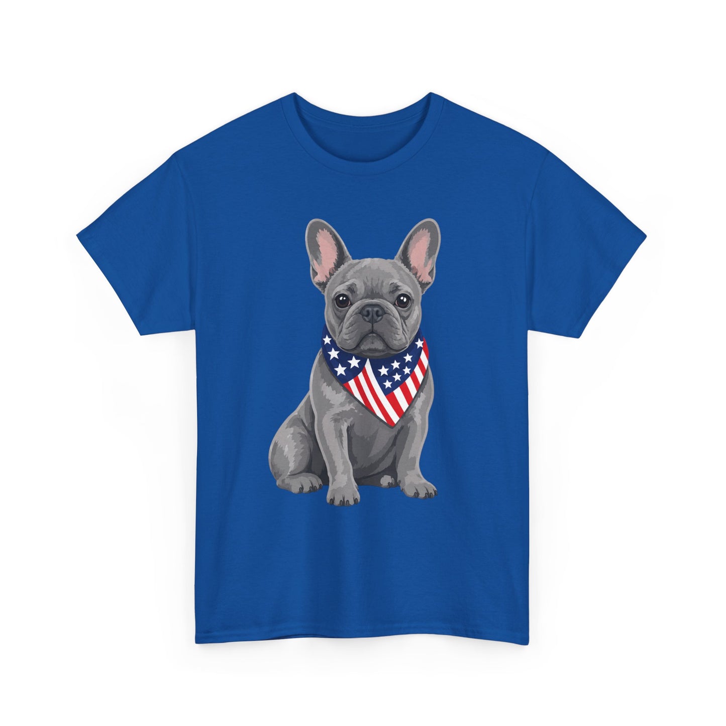 Patriotic French Bulldog Shirt, Blue Frenchie American Flag Bandana Tee, Fourth of July Dog Lover Shirt, USA French Bulldog Gift