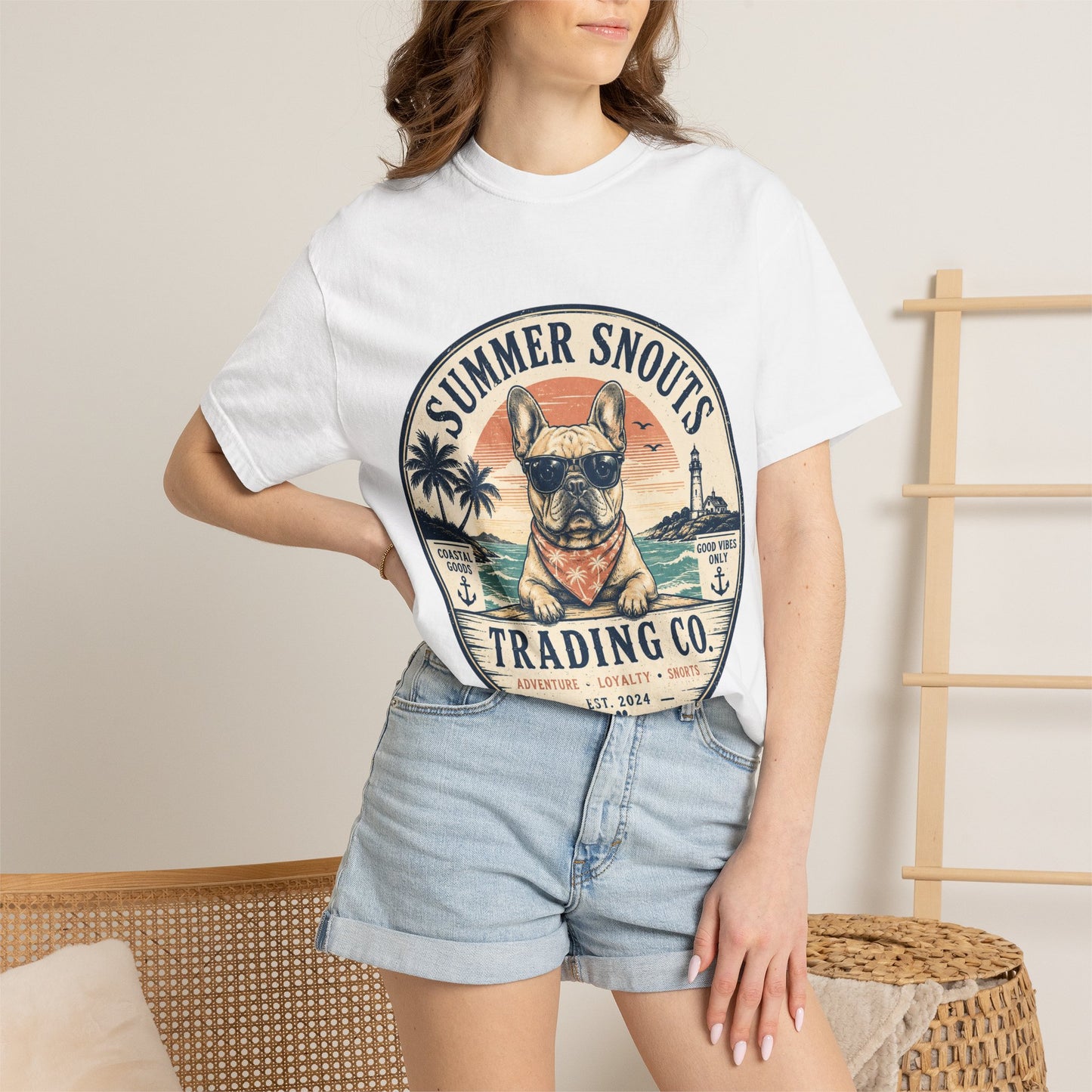 Summer Snouts Trading Co. T-Shirt — Vintage Beach French Bulldog Graphic Tee