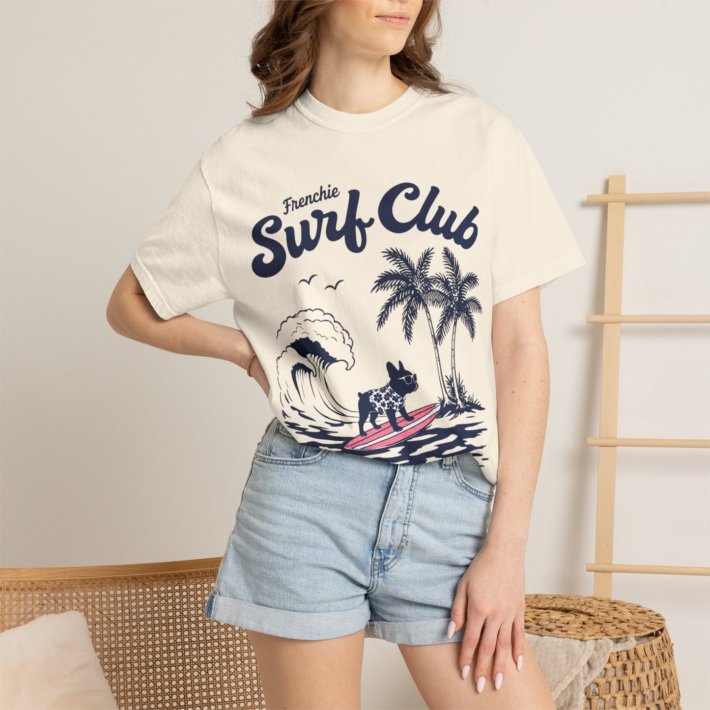 Frenchie Surf Club Shirt, Surfing French Bulldog Tee, Beach Frenchie Shirt, Summer Dog Lover Shirt, Coastal French Bulldog Gift