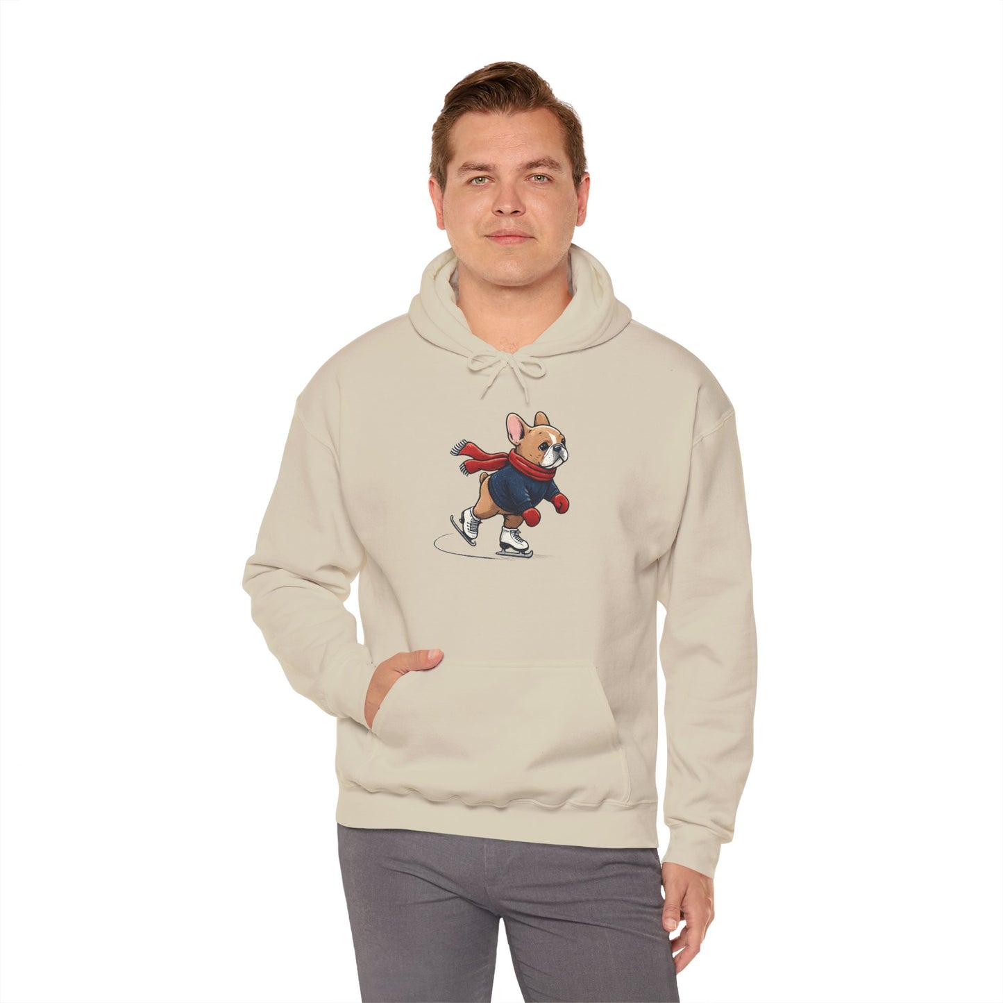 Ice Skating Frenchie Hoodie – Cute Winter French Bulldog Sweatshirt, Holiday Dog Lover Gift, Cozy Skating Pup Hoodie, Frenchie Christmas Hoodie